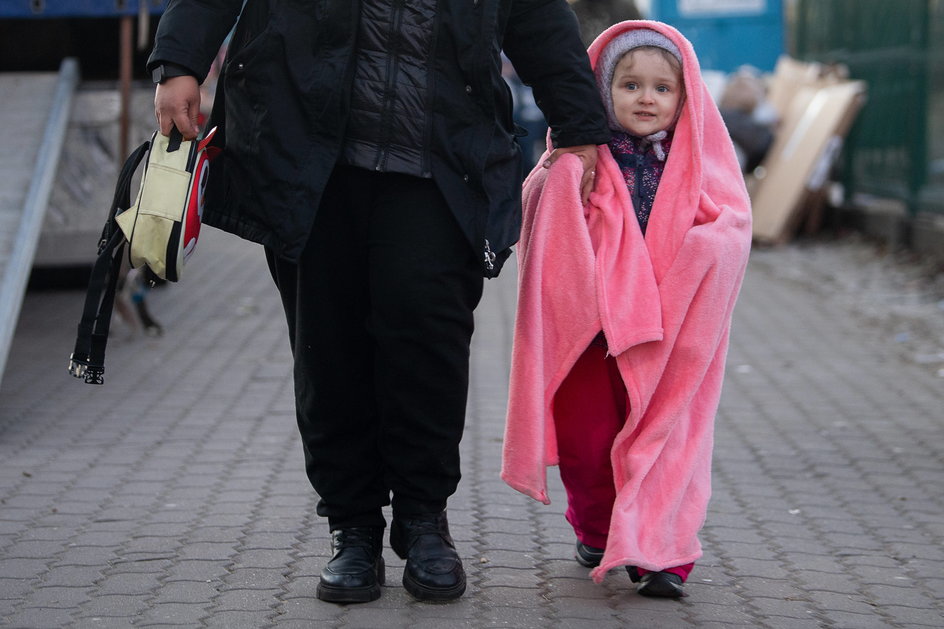 Uchodźcy z Ukrainy na przejściu granicznym w Medyce