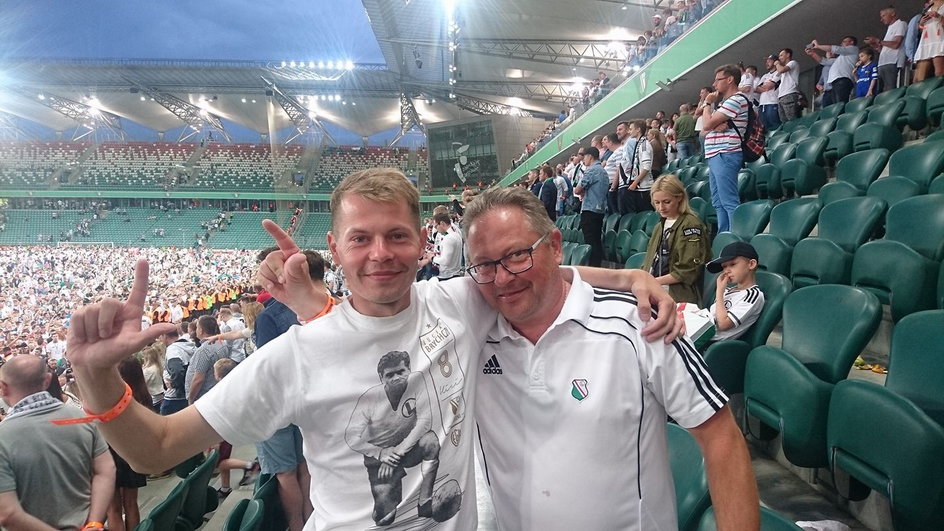 Michał Brychczy z ojcem Ryszardem. Michał, 30-letni wnuk Lucjana, jest trenerem w piłkarskiej akademii.