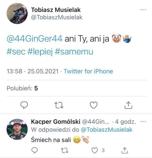 Tobiasz Musielak i Kacper Gomólski komentują dzikie karty na SEC na twitterze