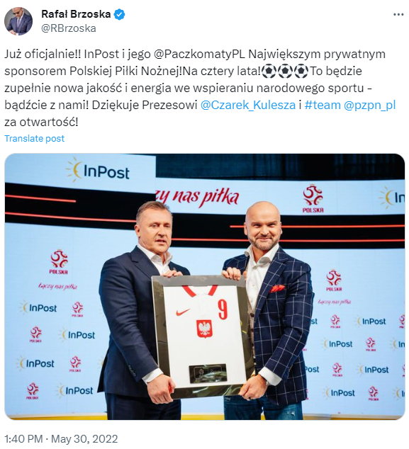 Rafał Brzoska i InPost sponsorem reprezentacji