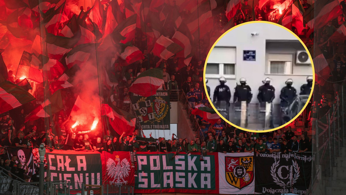 Serbska policja otoczyła hotel, w którym zameldowali się kibice Śląska Wrocław (screen: hooliganscz1999/Twitter)