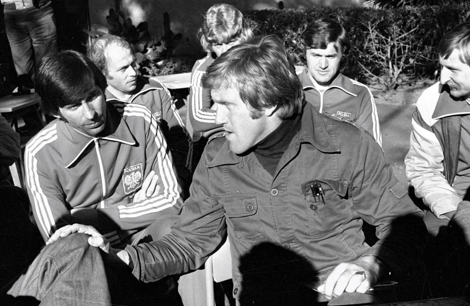 Trener Jacek Gmoch i piłkarze reprezentacji Polski na MŚ 1978