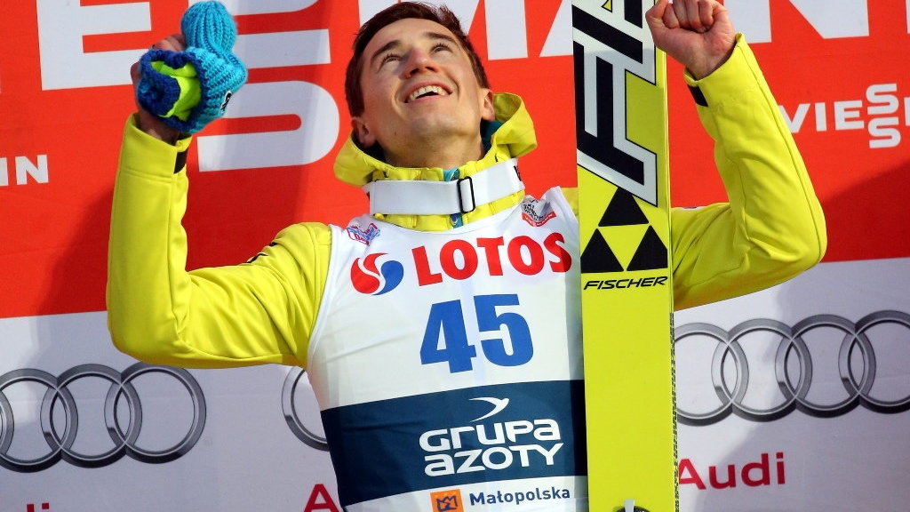 Kamil Stoch po zwycięstwie w Zakopanem, fot. Grzegorz Momot / PAP