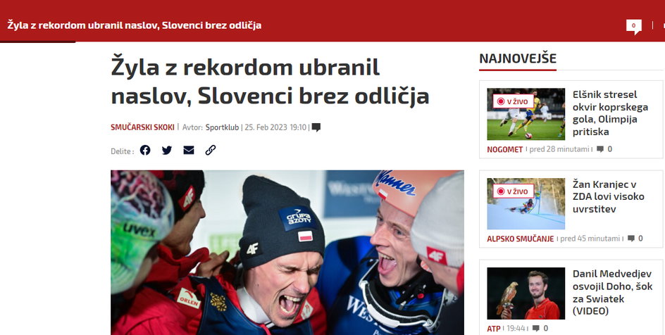 Słoweńska stacja Sport Klub docenia wyczyn Żyły
