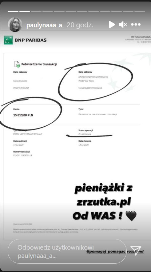 Screenshot z Instastory Pauliny Piątek