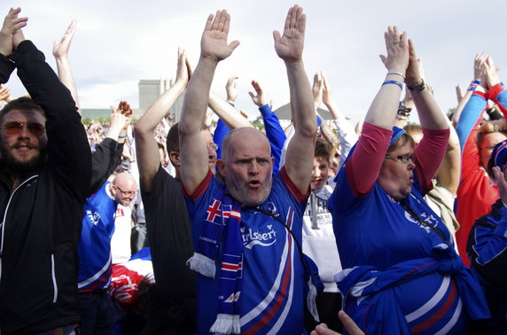 Fans of Iceland watch the Euro 2016 match between Iceland and France in France, at a public screening in Reykjavik