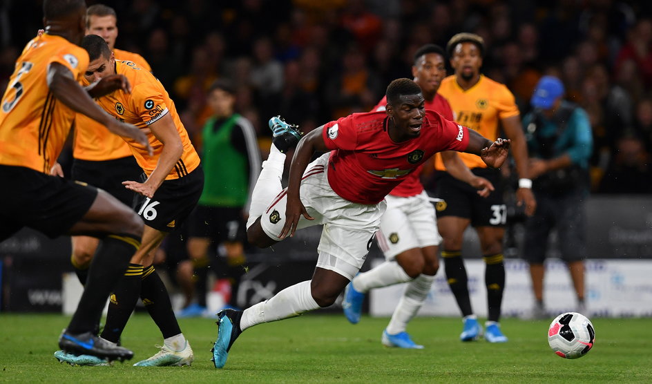 Paul Pogba (Manchester United) w meczu z Wolverhampton