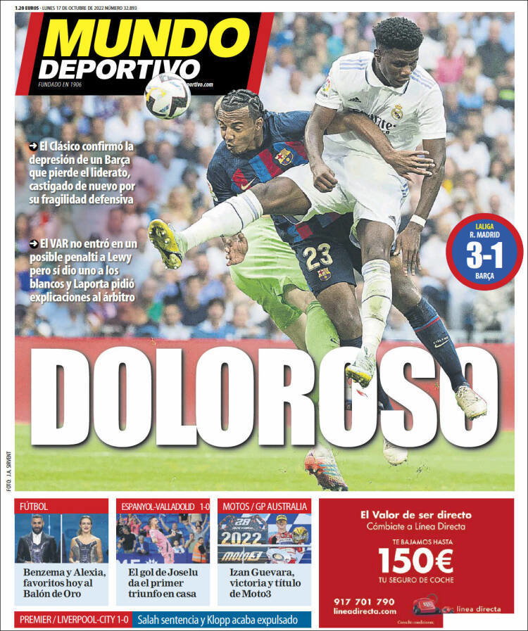 Bolesny mecz na okładce Mundo Deportivo