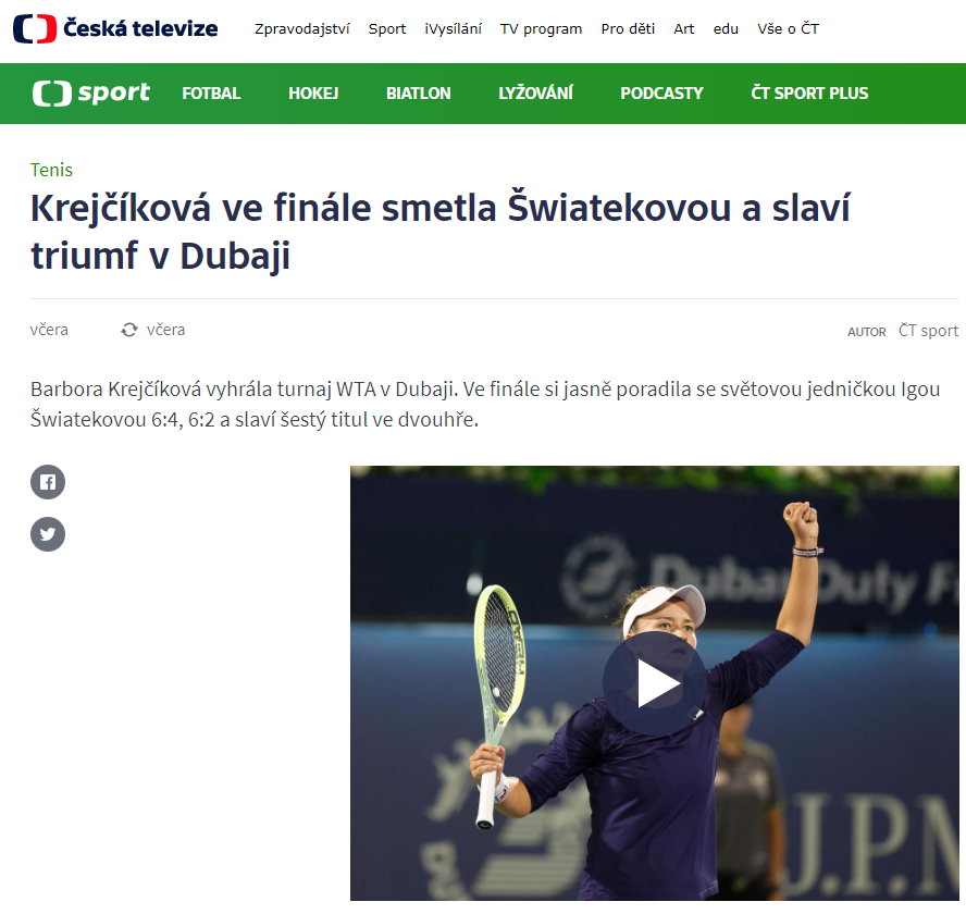 Czeska telewizja świętuje zwycięstwo Krejcikovej
