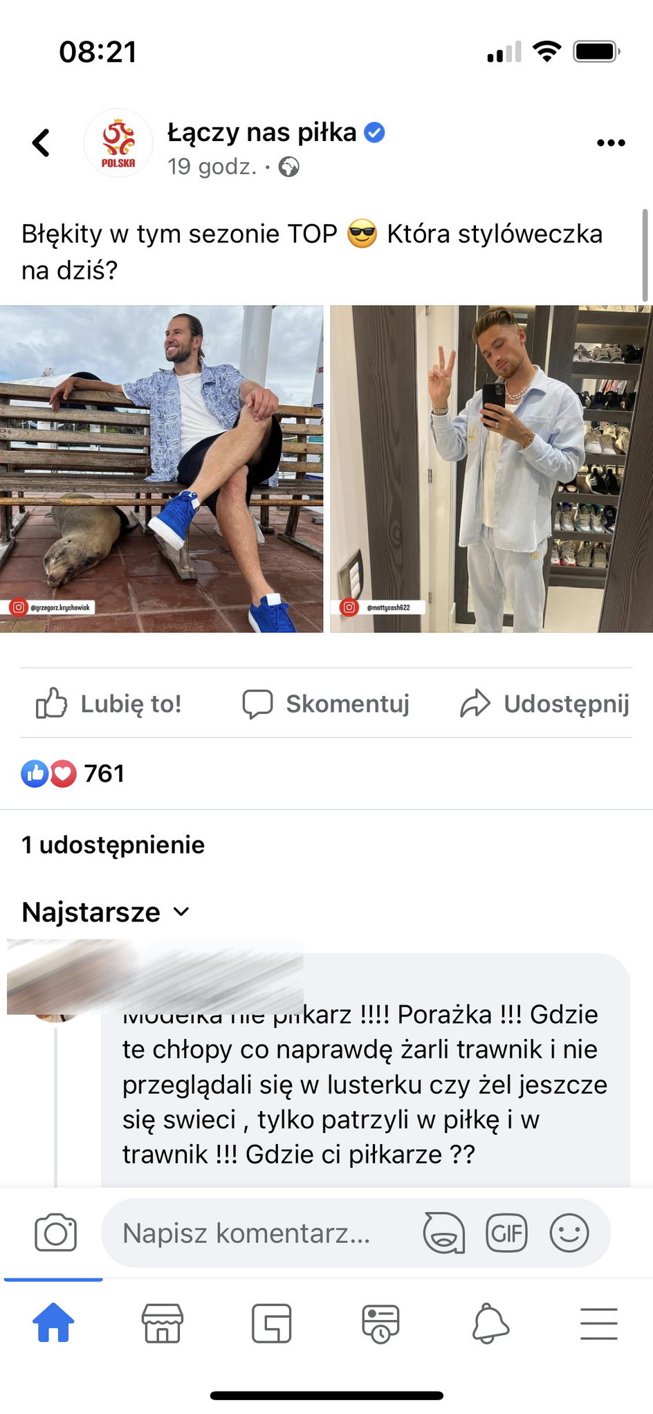 Wpis na profilu na Facebooku Łączy nas Piłka