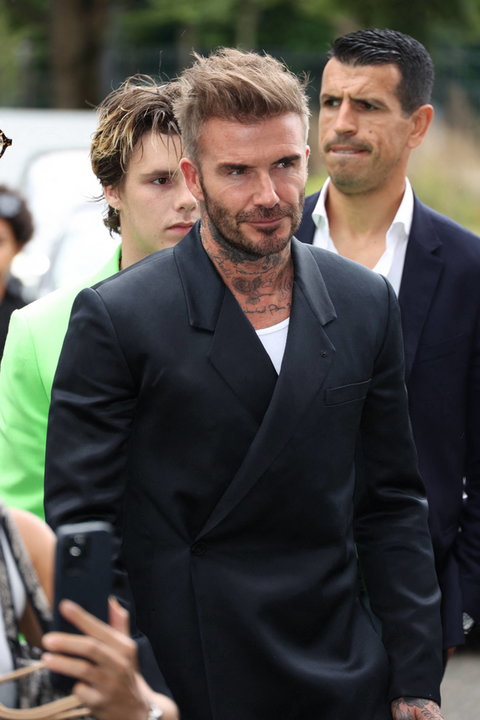 David Beckham i Cruz Beckham na pokazie mody