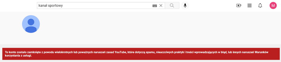 Kanał sportowy został usunięty z YouTube