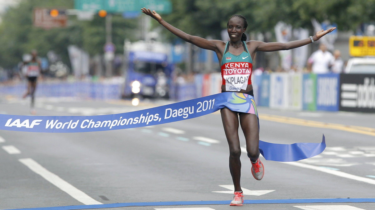 Edna Kiplagat na mecie maratonu