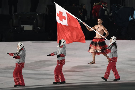 Pita Taufatofua na ceremonii otwarcia zimowych igrzysk olimpijskich w Pjongczangu (2018)