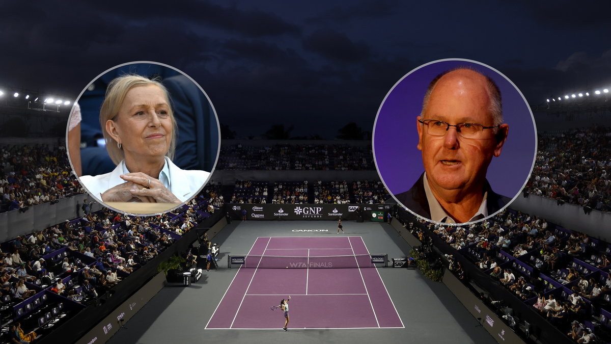 Martina Navratilova i Steve Simon, w tle mecz WTA Finals w Cancun