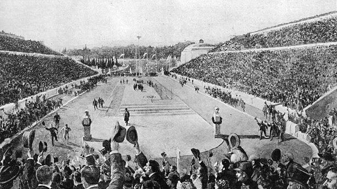 Stadion Panateński w trakcie finiszu maratonu w 1896 roku