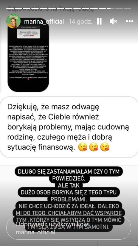 Odpowiedź Mariny na komentarz fanki