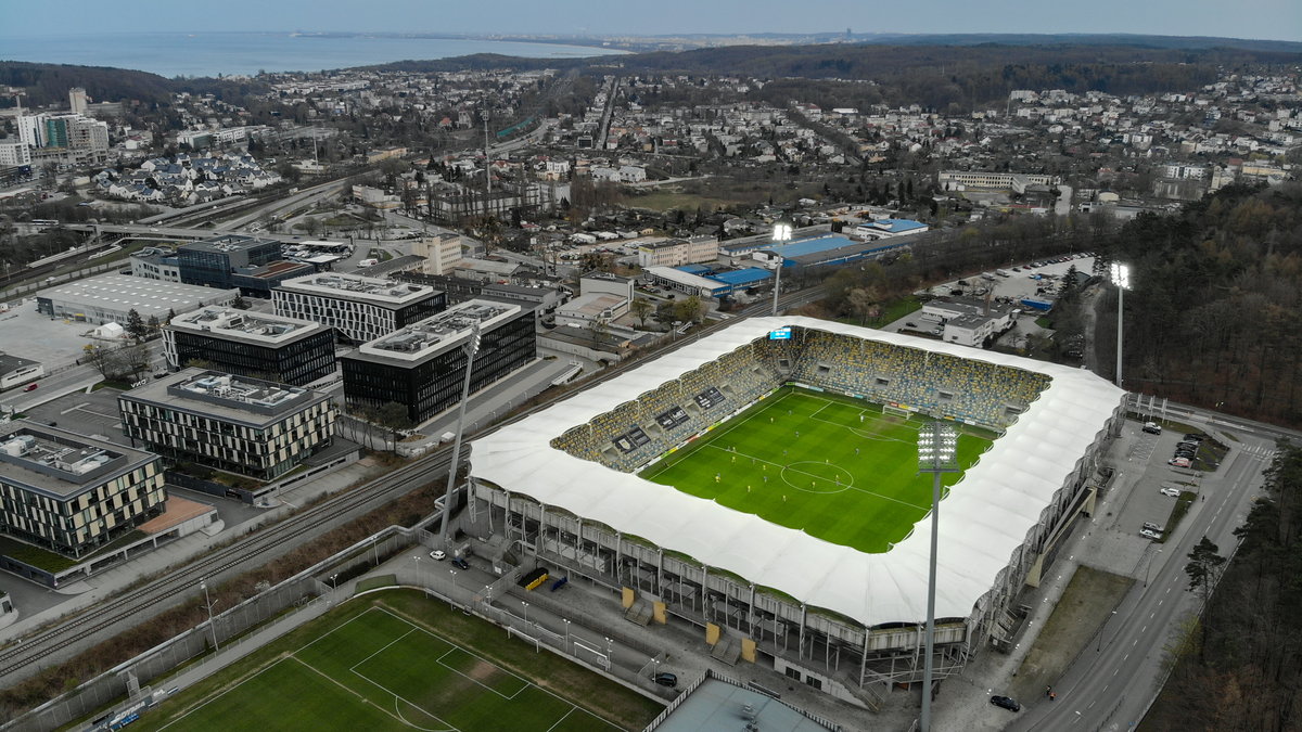 Stadion Miejski w Gdyni z lotu ptaka. (21.04.2021 r.).