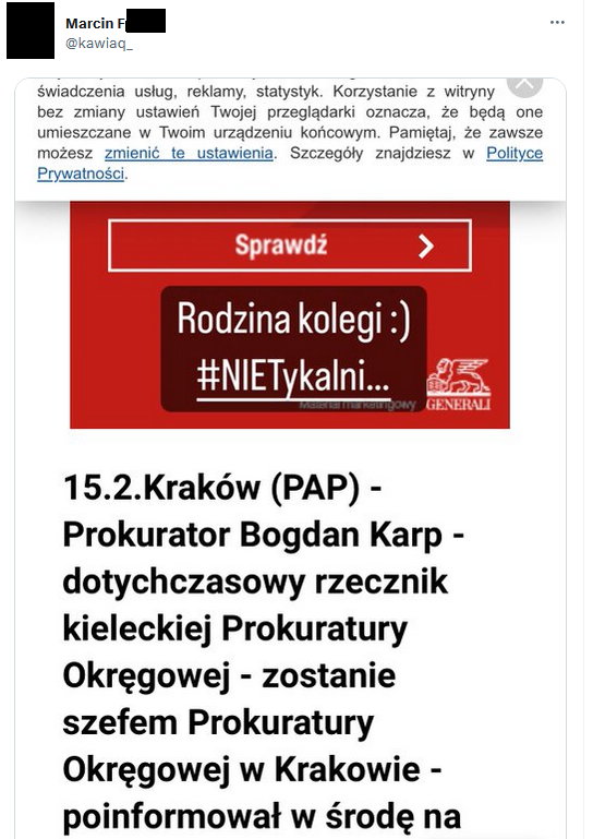 Tweet Kawiaqa o "wujku prokuratorze"