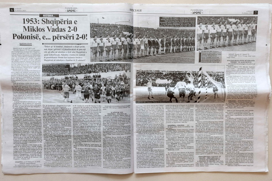 Dziennik "Panorama Sportowa" szeroko opisuje wygraną Albanii z Polską w listopadzie 1953 roku