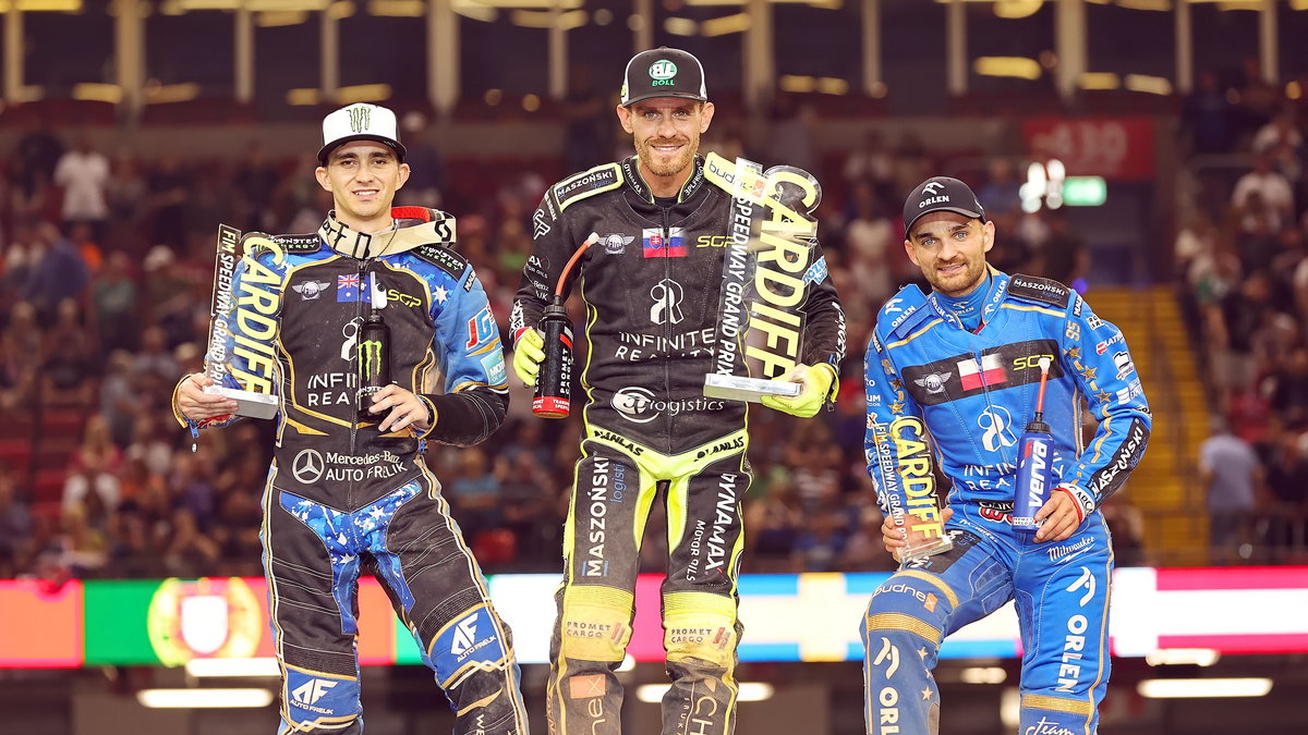 Podium GP Wielkiej Brytanii. Od lewej: Jack Holder, Martin Vaculik, Bartosz Zmarzlik