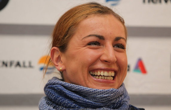 Justyna Kowalczyk podczas konferencji prasowej w 2011 r.
