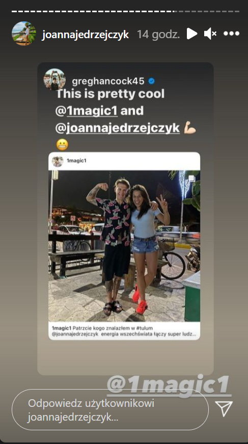 Screenshot z Instastory Joanny Jędrzejczyk