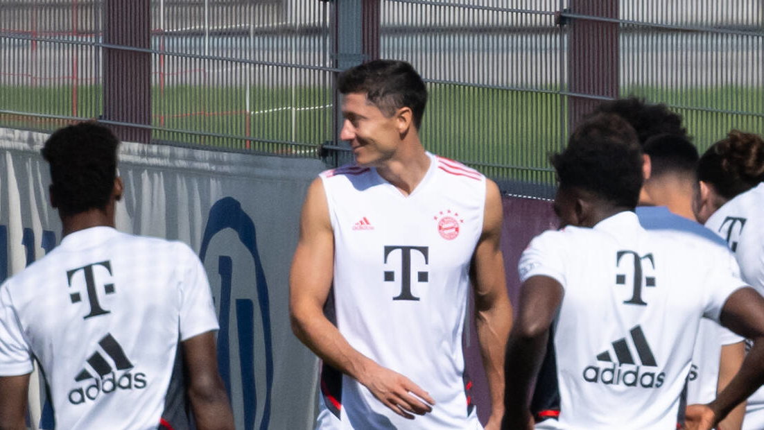 Robert Lewandowski na treningu Bayernu