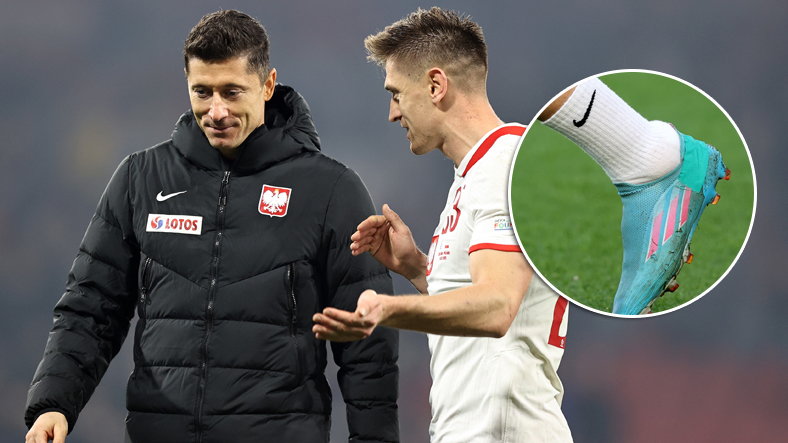 Krzysztof Piątek z Robertem Lewandowskim i jego kontuzjowana noga