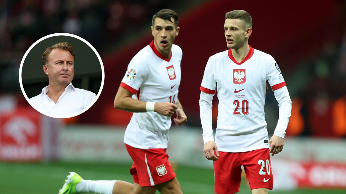Reprezentanci Polski: Jakub Kiwior, Sebastian Szymański. W kółku Mariusz Piekarski, menedżer piłkarski. 