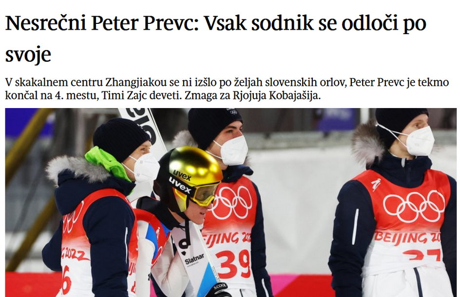 "Nieszczęsny Peter Prevc" — to tytuł z dziennika "Delo"