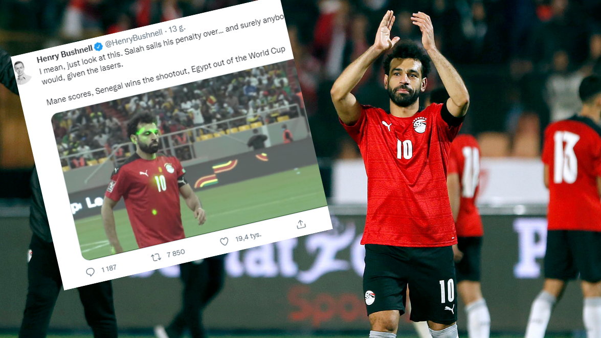 Mohamed Salah był oślepiany przez Senegalskich kibiców w trakcie konkursu rzutów karnych (twitter.com/HenryBushnell)