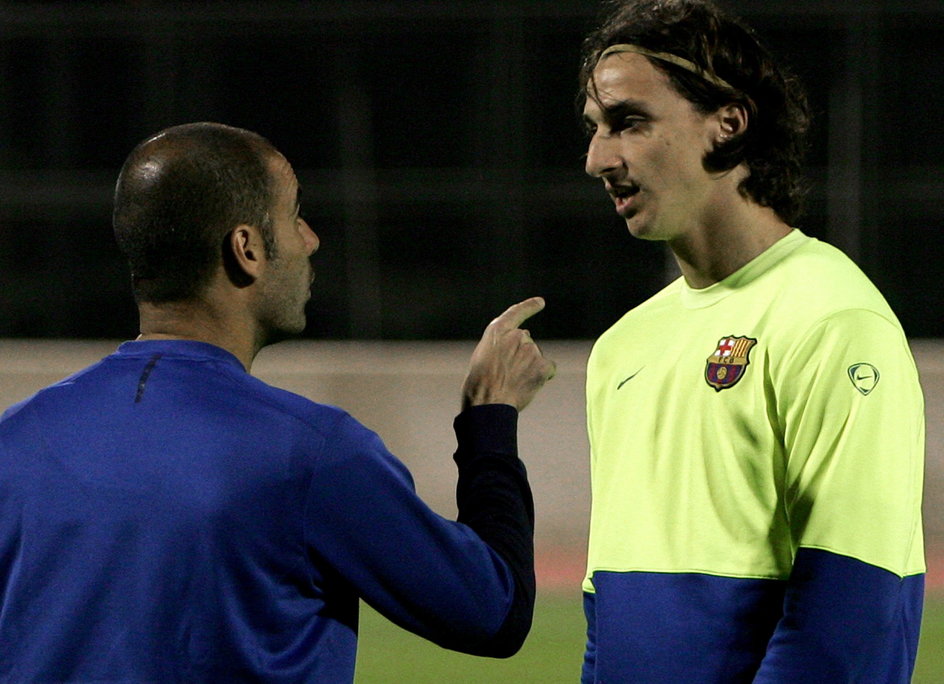 Pep Guardiola i Zlatan Ibrahimović w Barcelonie (grudzień 2009)