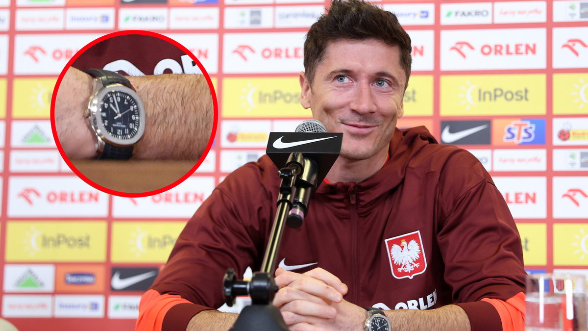 Robert Lewandowski z drogim zegarkiem na konferencji prasowej