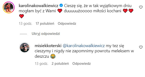 Karolina Kowalkiewicz komentuje wpis Michała Koterskiego