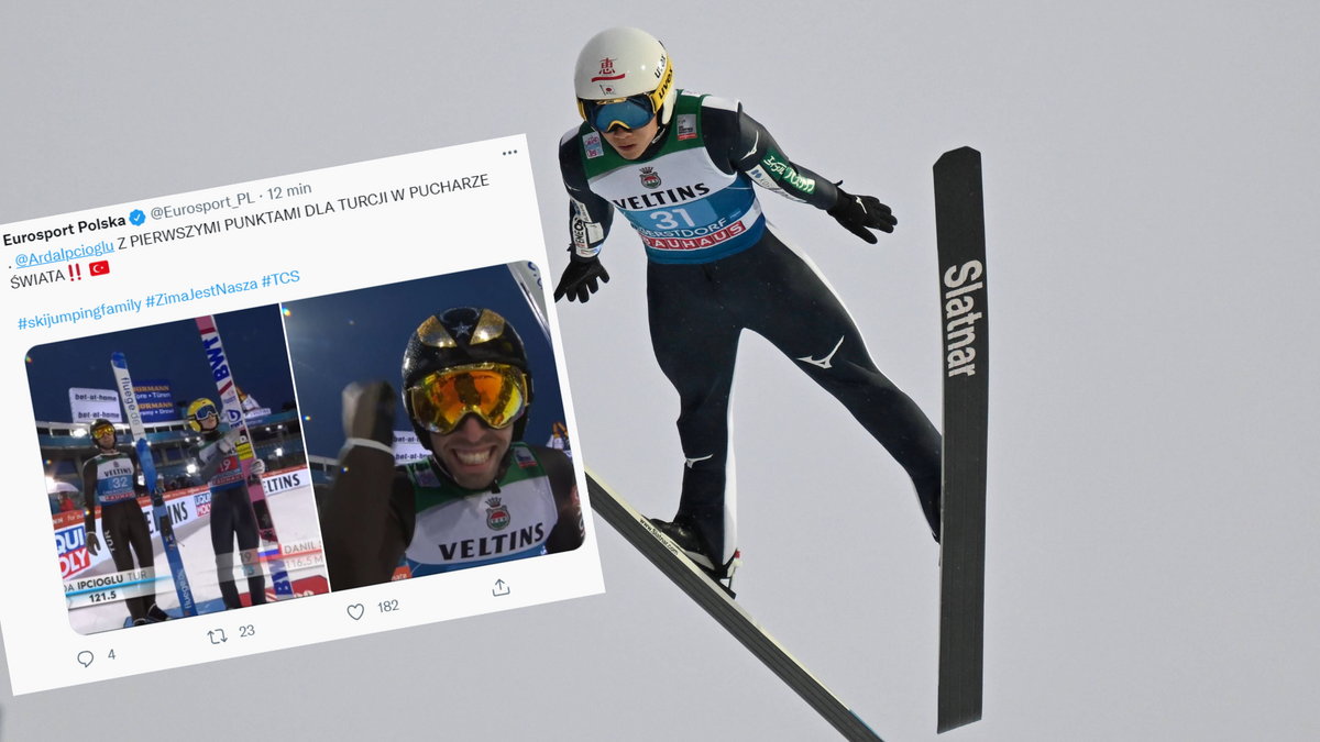 Fatih Arda Ipcioglu zdobył pierwsze punkty dla Turcji w historii Pucharu Świata w skokach narciarskich (twitter.com/Eurosport_PL)