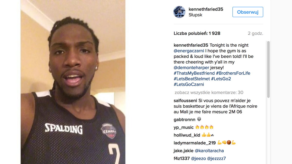 Kenneth Faried z Denver Nuggets w koszulce Energa Czarni Słupsk