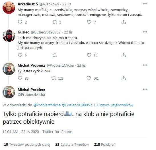 Tweety Michała Probierza po meczu z Legią