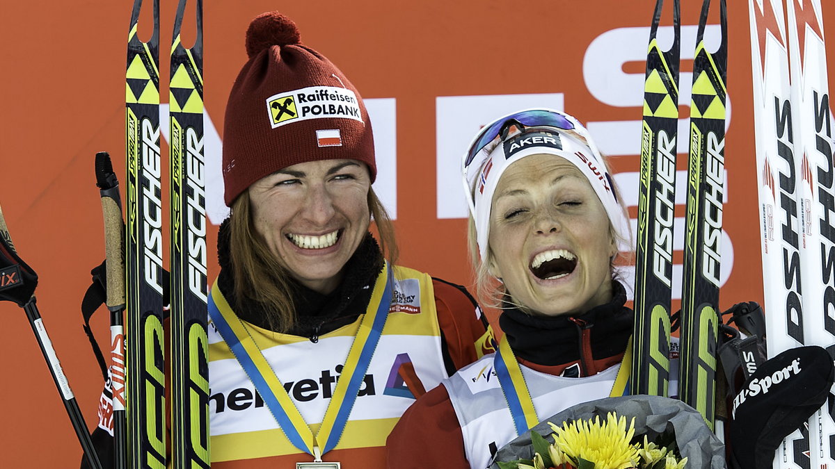 Justyna Kowlaczyk i Therese Johaug w 2013 r.