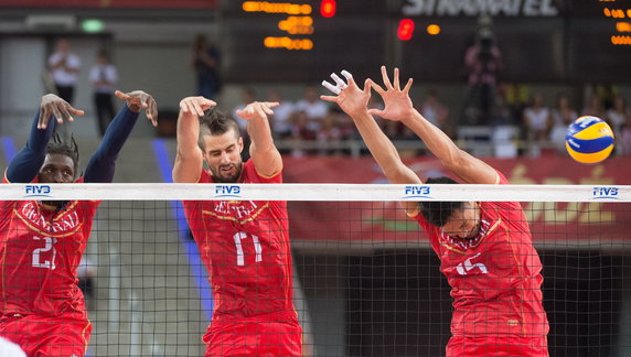 SIATKÓWKA FIVB MISTRZOSTWA ŚWIATA 2014 POLSKA FRANCJA  (Mory Sidibe Franck Lafitte Samuele Tuia)