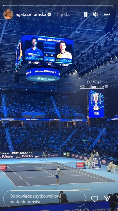 Arkadiusz Milik i jego partnerka na meczu Huberta Hurkacza z Novakiem Djokoviciem