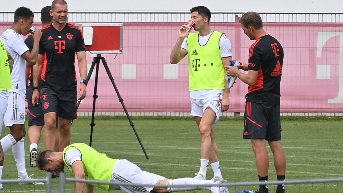Robert Lewandowski w trakcie treningu Bayernu
