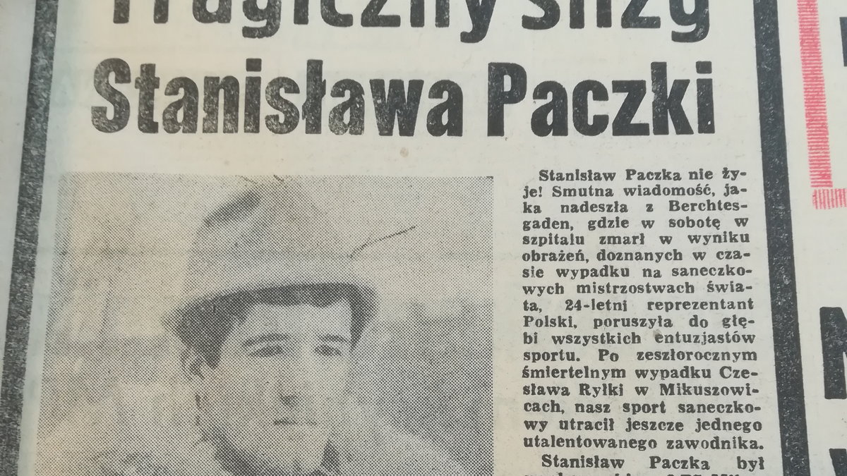 Informacja o tragicznej śmierci Stanisława Paczki z katowickiego "Sportu" (3 lutego 1969 r.)