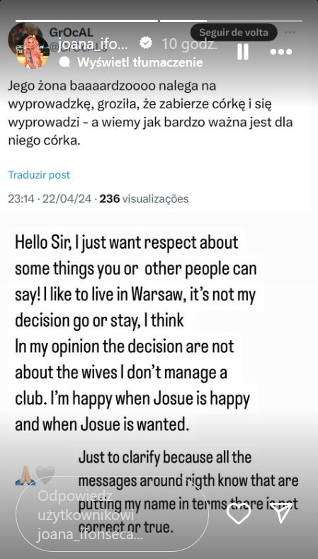 Wpis żony Josue