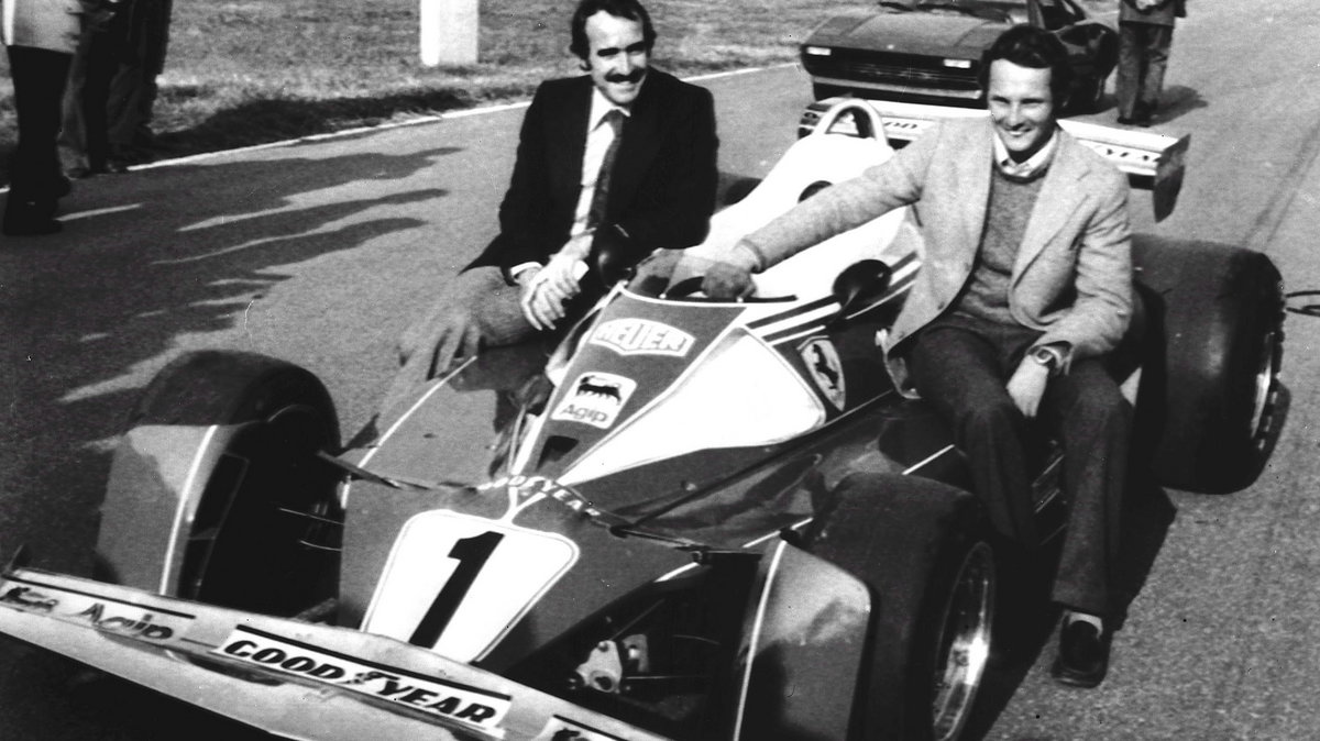 Clay Regazzoni i Niki Lauda przy swoim bolidzie