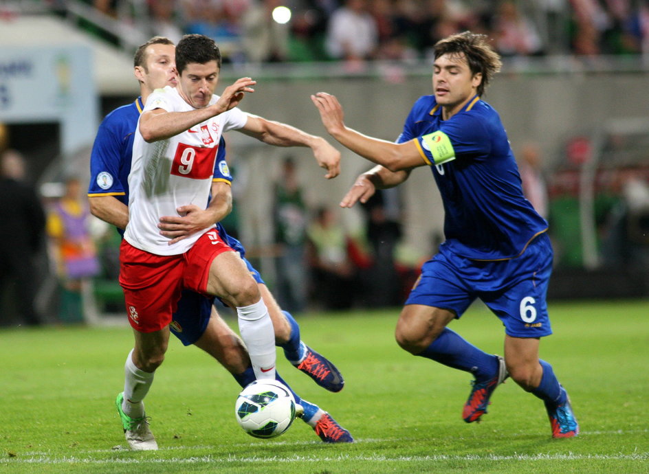 Robert Lewandowski w meczu Polska - Mołdawia