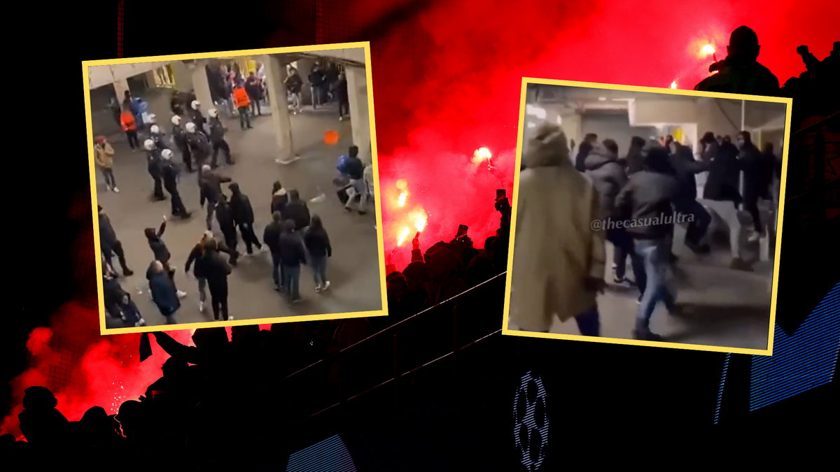 Po zakończeniu meczu Clube Brugge — Benfica Lizbona doszło do brutalnych starć pomiędzy kibicami obu drużyn (screen: thecasualultra, HugoAlv14013153/Twitter)