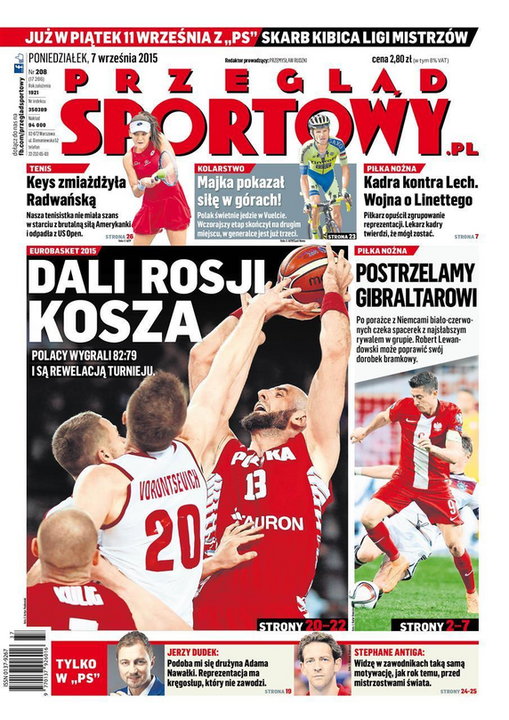 Okładka "Przeglądu Sportowego" z 7 września 2015 roku