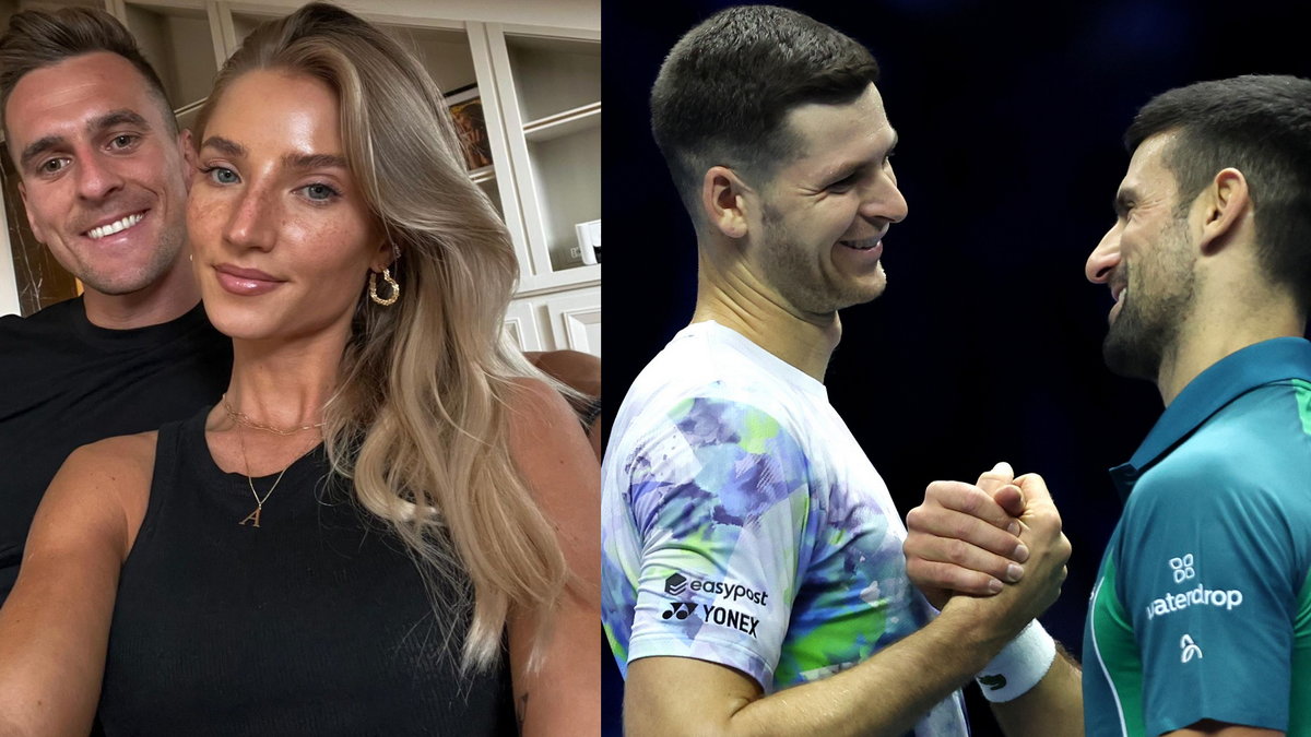Arkadiusz Milik i Agata Sieramska na meczu Huberta Hurkacza z Novakiem Djokoviciem