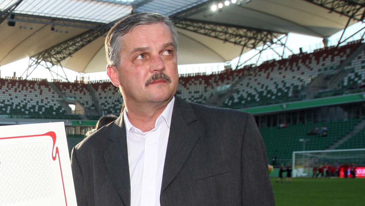 Jan Karaś podczas opisywanego wydarzenia na stadionie Legii Warszawa